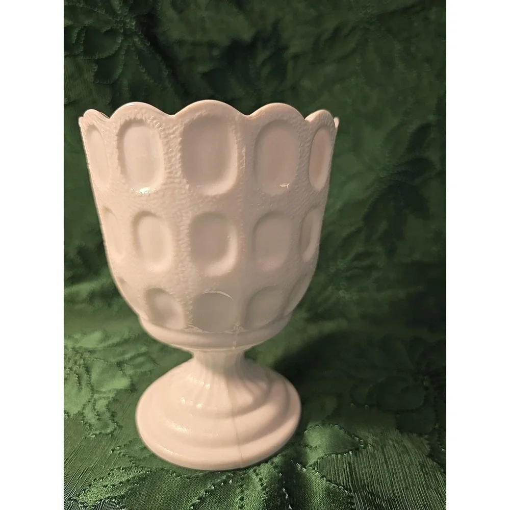 Vintage EO Brody Thumbprint White Milk Glass Vase USA Made 6